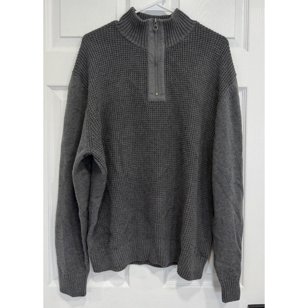 NWT Weatherproof Vintage Mens XL Gray Waffle Knit Quarter Zip Cotton Sweater